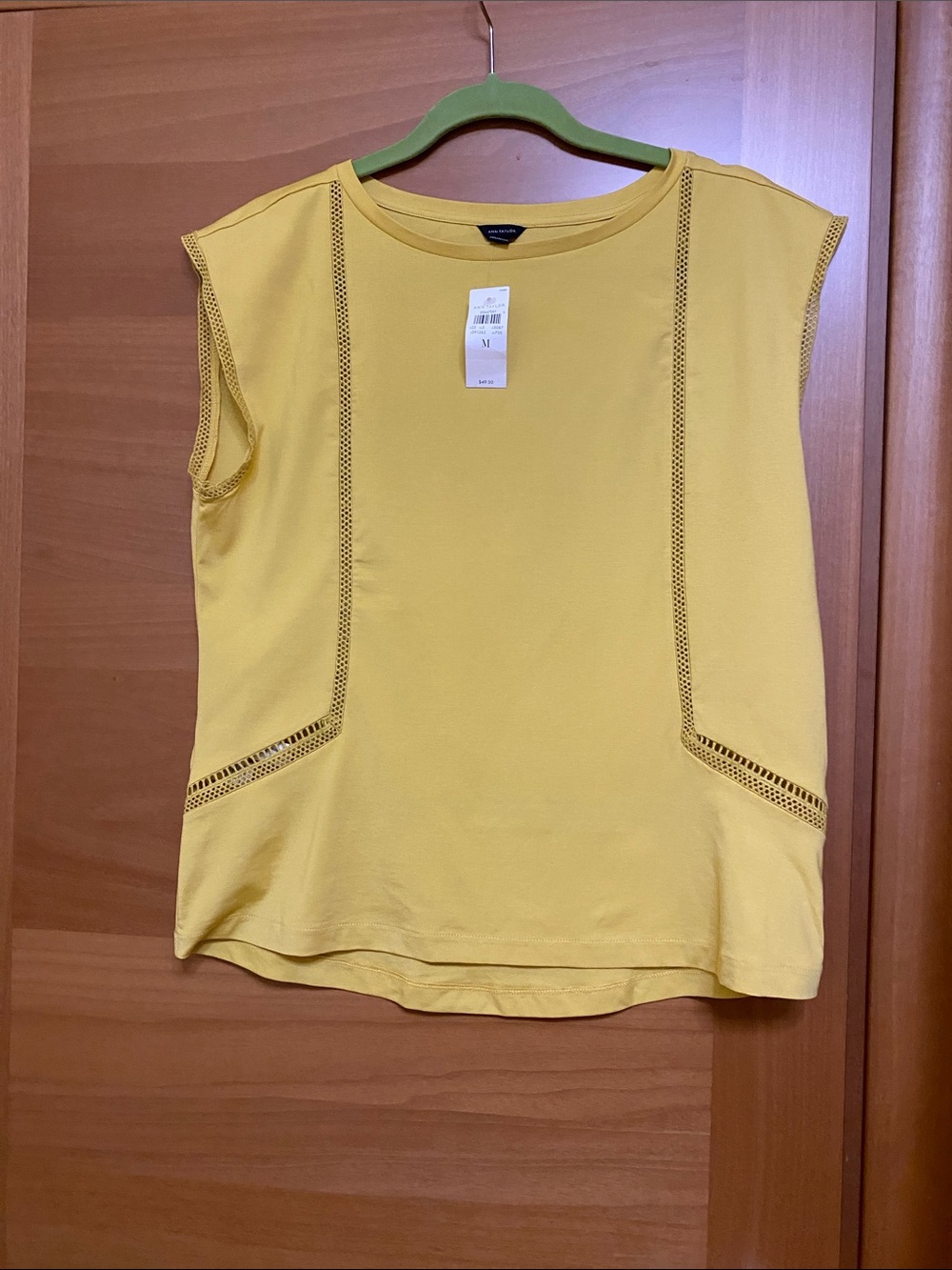 Ann Taylor Yellow Sleeveless Knit Tank with Lace Trim